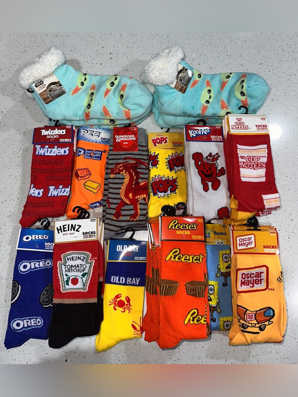 NWT Novelty Socks Bundle Lot of 38 Pairs Reese’s, Heinz, Cup Noodles, Star Wars
